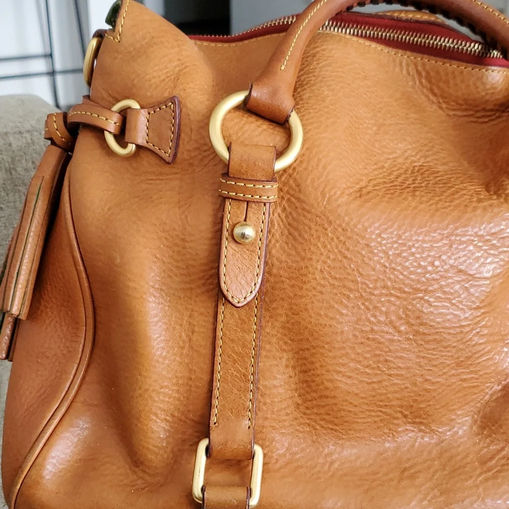 Dooney & Bourke Cognac Leather Satchel with Gold Rings - Picture 3 of 4